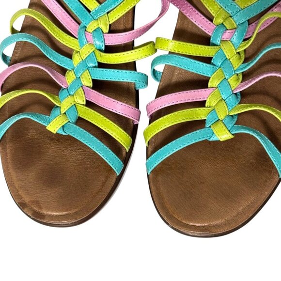 Dansko Dana Sandals Leather Pink Blue Green Strappy Wedge Womens Size 42 US 12 - Picture 12 of 16